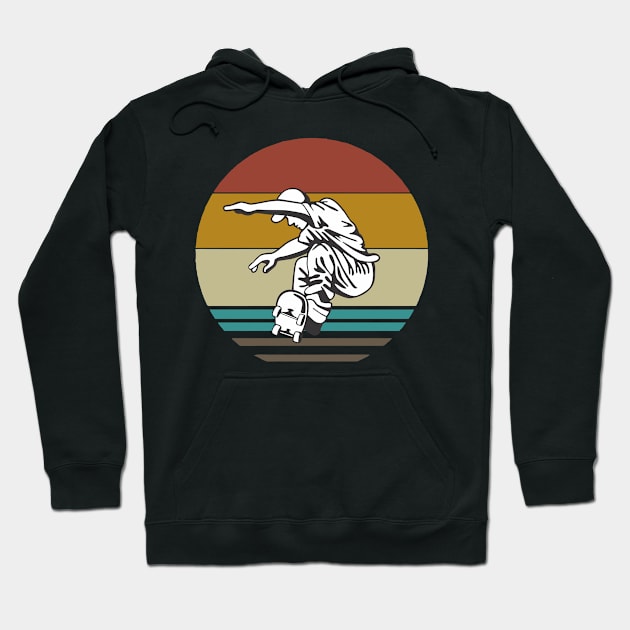 80s Retro Skateboard Rider On A Sun Background Hoodie by iZiets